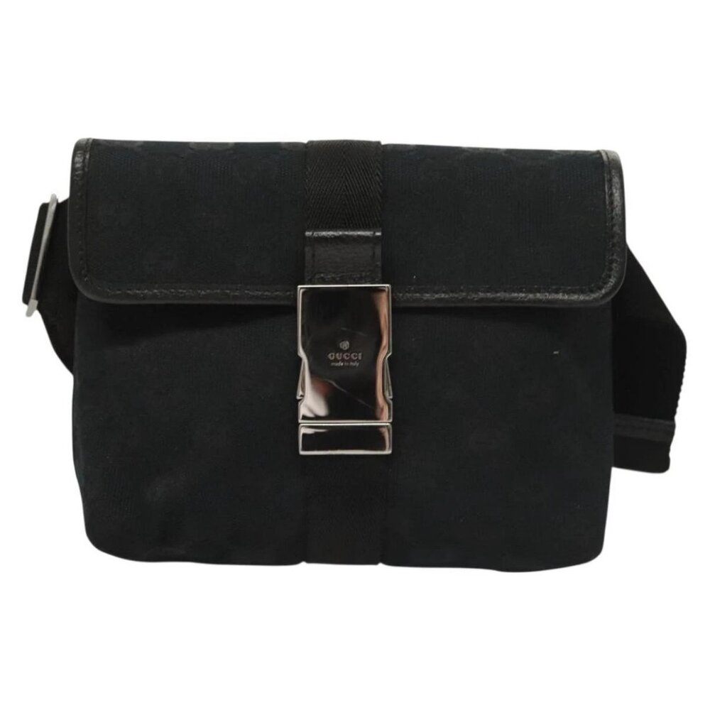GUCCI GG Canvas Waist Bag Black Silver 131236 Auth yk18870 - Picture 2 of 16